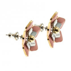 مملوكة مسبقًا Fendi Blossom Enamel Flower Two Tone Metal Stud Earrings