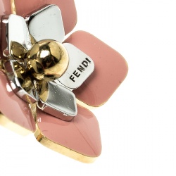 مملوكة مسبقًا Fendi Blossom Enamel Flower Two Tone Metal Stud Earrings