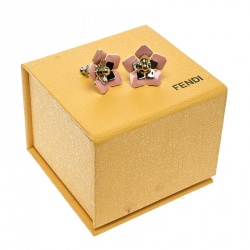 مملوكة مسبقًا Fendi Blossom Enamel Flower Two Tone Metal Stud Earrings