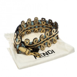 Pre Owned Fendi Gold Stripes Fabric and Leather Strap You Bag Strap