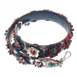 Pre Owned Fendi Multicolor Python and Leather Floral Applique Interchangeable Shoulder Strap