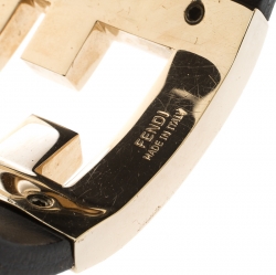 مملوكة مسبقًا Fendi Black Leather Gold Tone Wide Open Cuff Bracelet