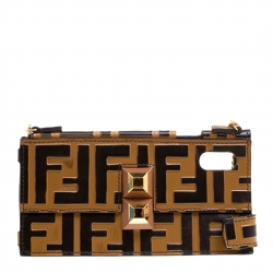 Pre Owned Fendi Brown/Black Zucca Leather iPhone X Case