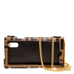Pre Owned Fendi Brown/Black Zucca Leather iPhone X Case