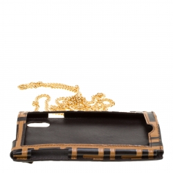 Pre Owned Fendi Brown/Black Zucca Leather iPhone X Case