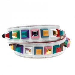 Pre Owned Fendi White/Multicolor Leather Strap You Bag Strap