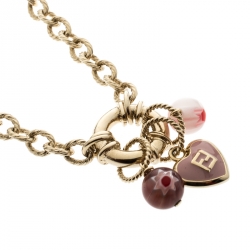 مملوكة مسبقًا Fendi Enamel Heart Gold Tone Charm Necklace