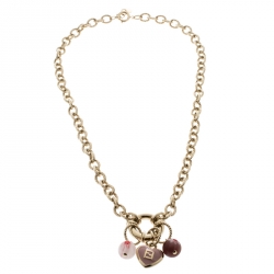 مملوكة مسبقًا Fendi Enamel Heart Gold Tone Charm Necklace