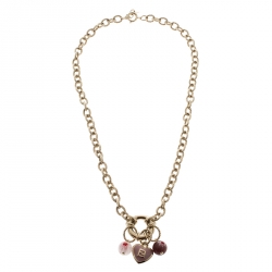 مملوكة مسبقًا Fendi Enamel Heart Gold Tone Charm Necklace
