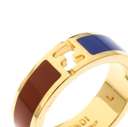 Pre Owned خاتم فندي ذا فيندستا إيناميل أحمر ووردي ذهبي اللون مقاس 55