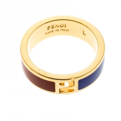 Pre Owned خاتم فندي ذا فيندستا إيناميل أحمر ووردي ذهبي اللون مقاس 55