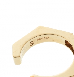 Pre Owned Fendi Polished Green Gold Tone Baguette Ring Size 52.5