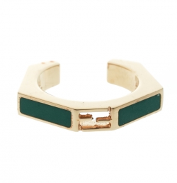 Pre Owned Fendi Polished Green Gold Tone Baguette Ring Size 52.5