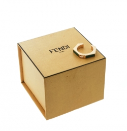 Pre Owned Fendi Polished Green Gold Tone Baguette Ring Size 52.5