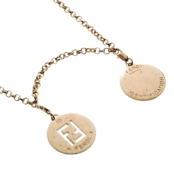 مملوكة مسبقًا Fendi Logo Identification Charms Gold Tone Rolo Chain Necklace