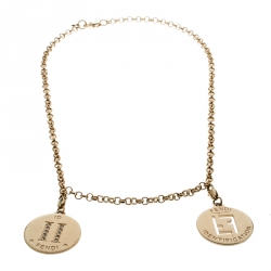 مملوكة مسبقًا Fendi Logo Identification Charms Gold Tone Rolo Chain Necklace