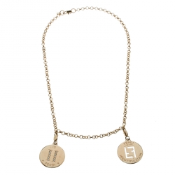 مملوكة مسبقًا Fendi Logo Identification Charms Gold Tone Rolo Chain Necklace