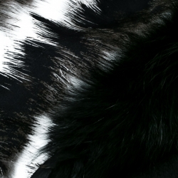 Pre Owned Fendi Black and Grey Printed Silk Fox Fur Trim Detail Wrap Scarf