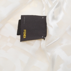 Pre Owned Fendi White Silk Blend Logo Pattern Burnout Chiffon Jacquard Scarf