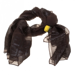 مملوكة مسبقًا وشاح فندي حرير جاكار بني ولوريكس مخلوط زوكا بالشعار المزين