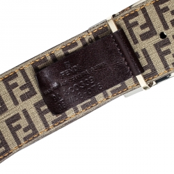 Pre Owned Fendi Tobacco Zucca Coated Canvas Reversible Buckle Belt 90 CM