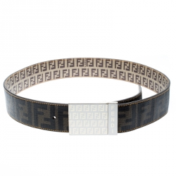 Pre Owned Fendi Tobacco Zucca Coated Canvas Reversible Buckle Belt 90 CM