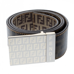 Pre Owned Fendi Tobacco Zucca Coated Canvas Reversible Buckle Belt 90 CM