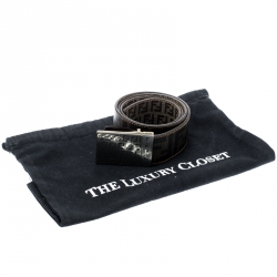 Pre Owned Fendi Tobacco Zucca Coated Canvas Reversible Buckle Belt 90 CM