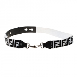 Pre Owned Fendi White/Black Leather and Fabric Strap You Shoulder Strap