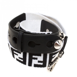 Pre Owned Fendi White/Black Leather and Fabric Strap You Shoulder Strap