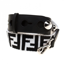 Pre Owned Fendi White/Black Leather and Fabric Strap You Shoulder Strap
