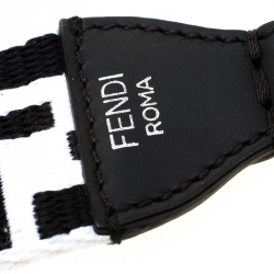 Pre Owned Fendi White/Black Leather and Fabric Strap You Shoulder Strap