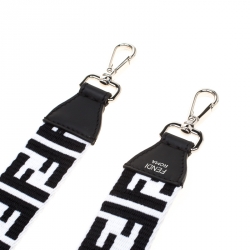 Pre Owned Fendi White/Black Leather and Fabric Strap You Shoulder Strap