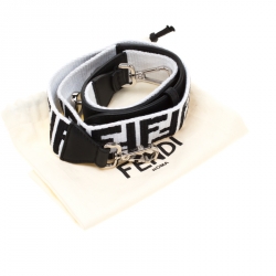 Pre Owned Fendi White/Black Leather and Fabric Strap You Shoulder Strap