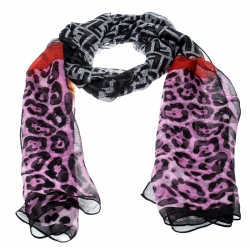 مملوكة مسبقًا Fendi Multicolor Leopard and Zucca Print Silk Scarf  