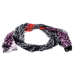 مملوكة مسبقًا Fendi Multicolor Leopard and Zucca Print Silk Scarf  
