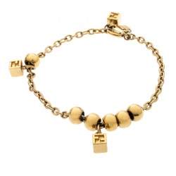مملوكة مسبقًا Fendi FF Gold Tone Charm Bracelet