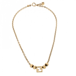 Pre Owned  قلادة فندي FF بخرز سلسلة ذهبية