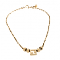 Pre Owned  قلادة فندي FF بخرز سلسلة ذهبية