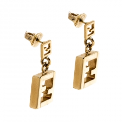 Fendi FF Gold Tone Dangle Earrings
