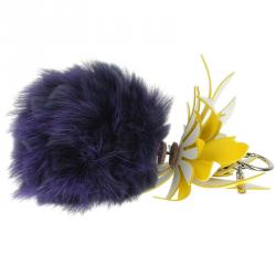 Pre Owned Fendi Purple/Yellow Fur and Leather Pineapple Bag Charm and Key Holder
