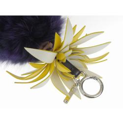 Pre Owned Fendi Purple/Yellow Fur and Leather Pineapple Bag Charm and Key Holder
