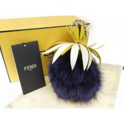 Pre Owned Fendi Purple/Yellow Fur and Leather Pineapple Bag Charm and Key Holder