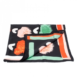 مملوكة مسبقًا وشاح فندي مطبوع بوم بوم تجريدي مربع حرير متعدد الألوان