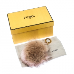 Pre Owned Fendi Light Pink/Brown Fur Pom Pom Bag Charm