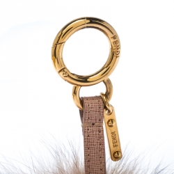 Pre Owned Fendi Light Pink/Brown Fur Pom Pom Bag Charm