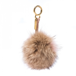 Pre Owned Fendi Light Pink/Brown Fur Pom Pom Bag Charm