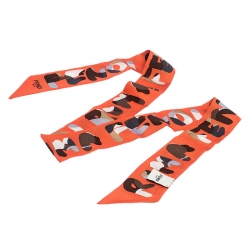 Pre Owned Fendi Orange Printed Silk Roma Tangerine Bandeau Scarf