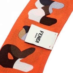 Pre Owned Fendi Orange Printed Silk Roma Tangerine Bandeau Scarf