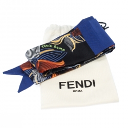 مملوكة مسبقًا  وشاح فندي باندو أورشيديا نيون أزرق حرير تولي تول منقوش أزرق